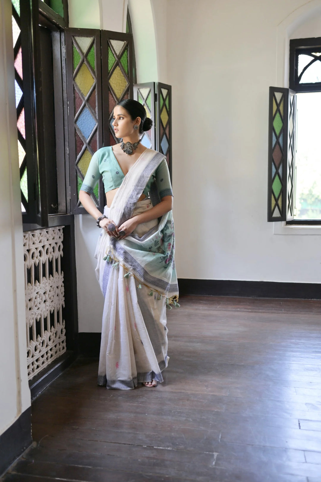 Festive Muga Cotton Saree with Multithread Weaving Work