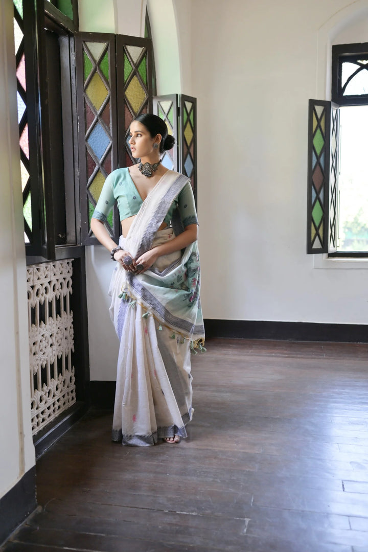 Festive Muga Cotton Saree with Multithread Weaving Work
