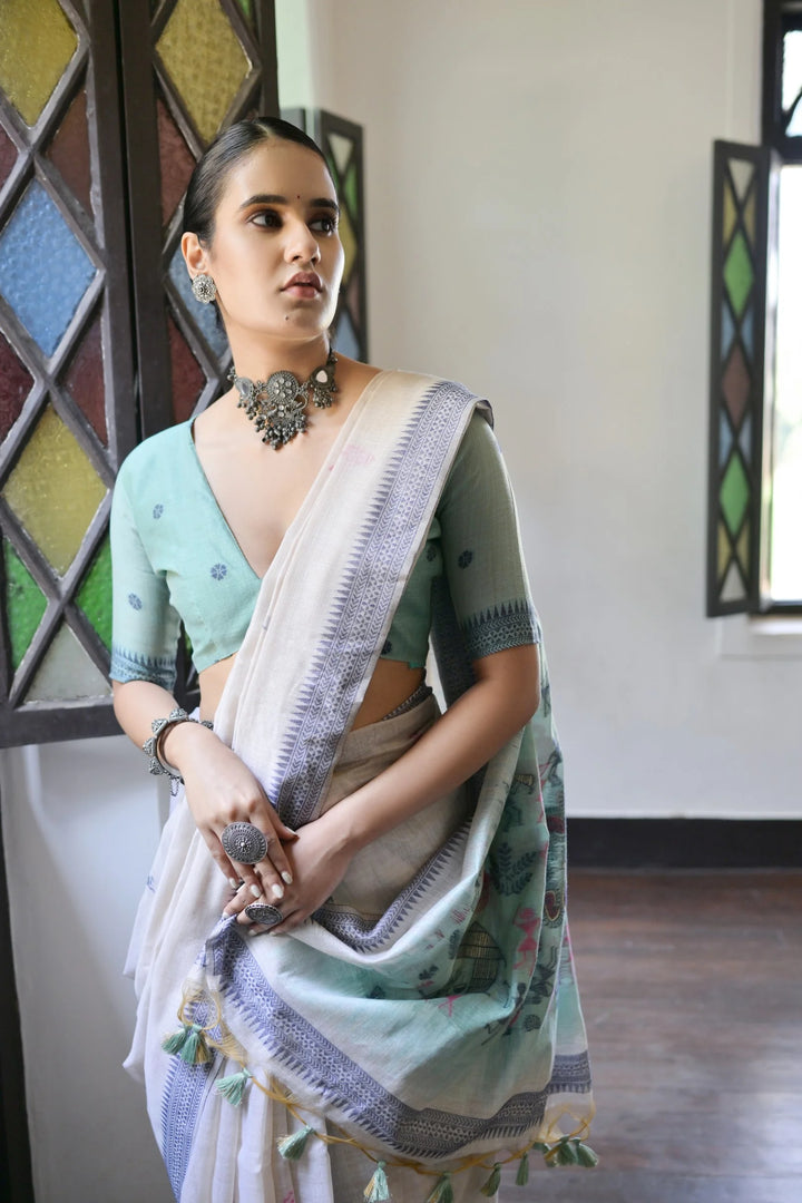 Festive Muga Cotton Saree with Multithread Weaving Work