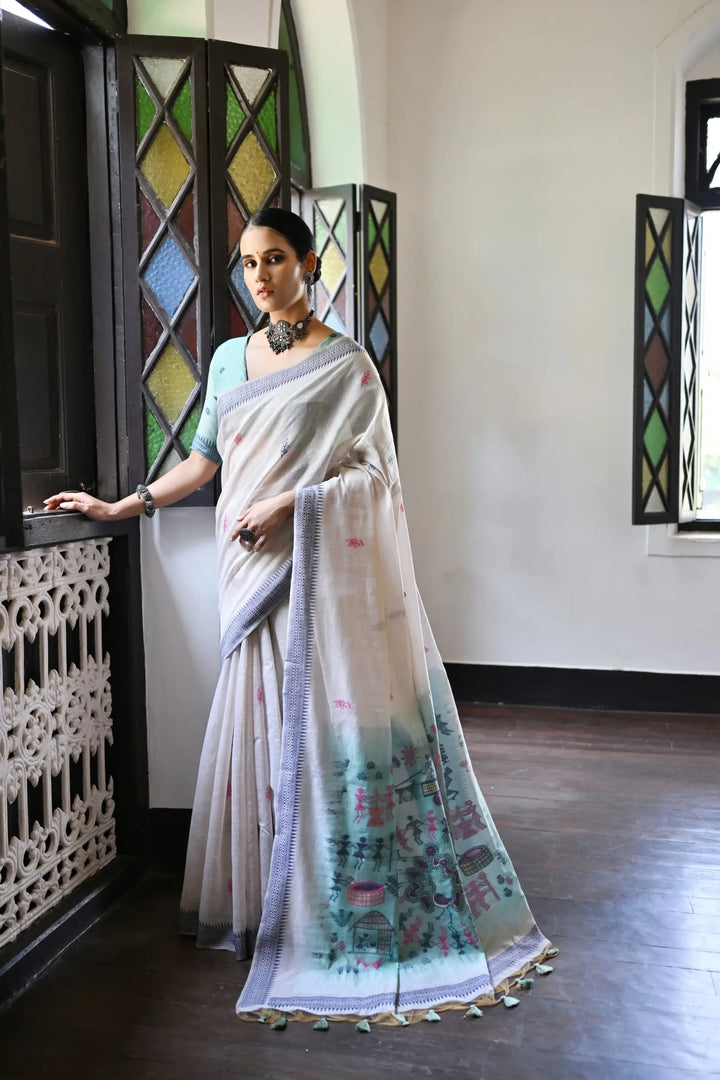 Festive Muga Cotton Saree with Multithread Weaving Work