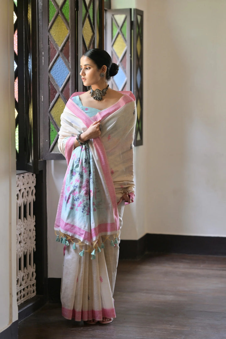 Festive Muga Cotton Saree with Multithread Weaving Work