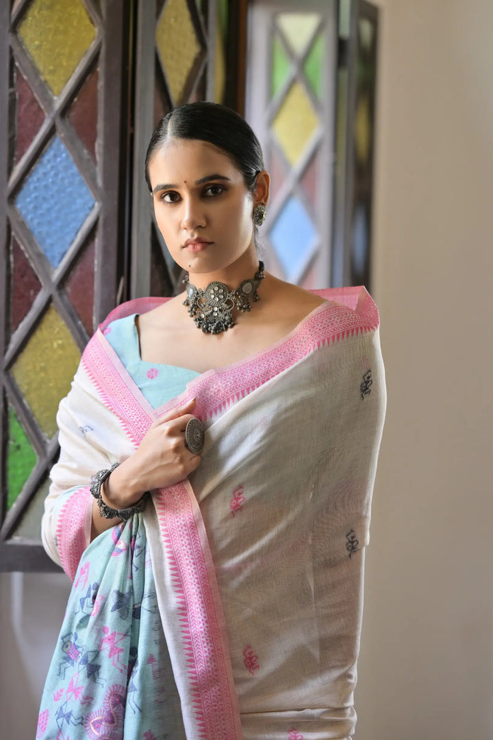 Festive Muga Cotton Saree with Multithread Weaving Work