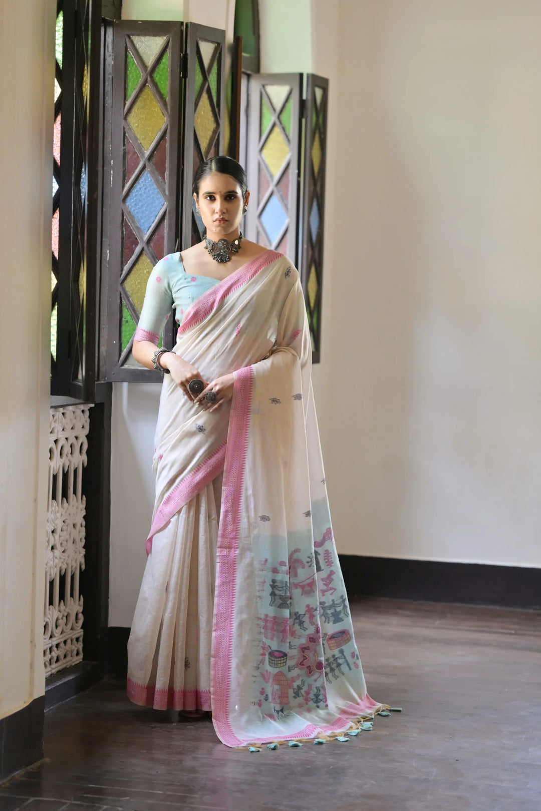 Festive Muga Cotton Saree with Multithread Weaving Work