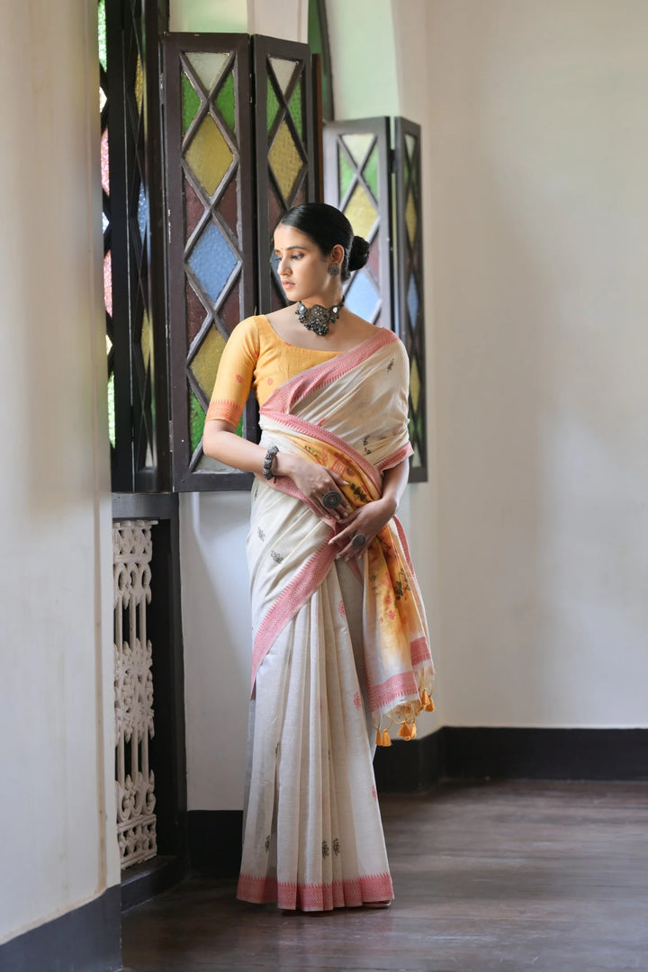 Festive Muga Cotton Saree with Multithread Weaving Work