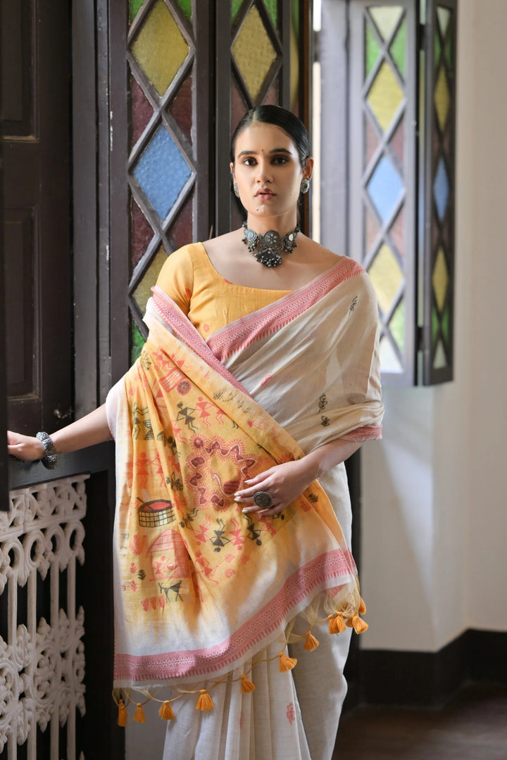 Festive Muga Cotton Saree with Multithread Weaving Work