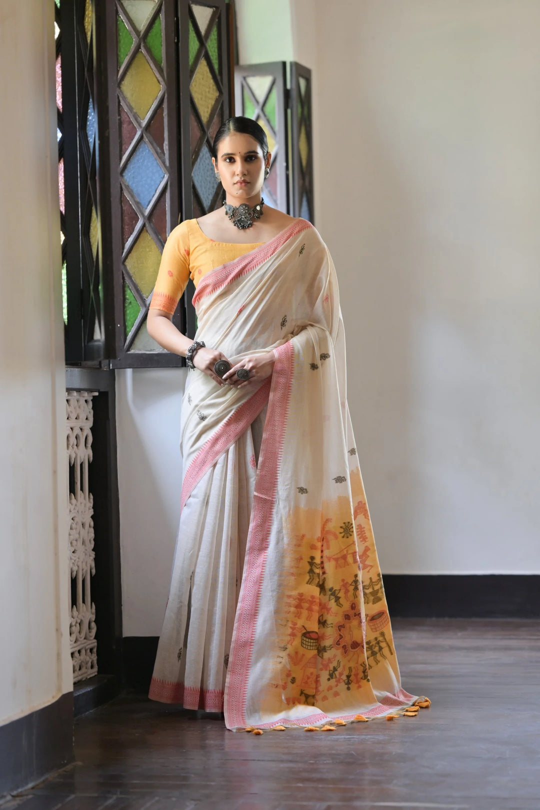 Festive Muga Cotton Saree with Multithread Weaving Work