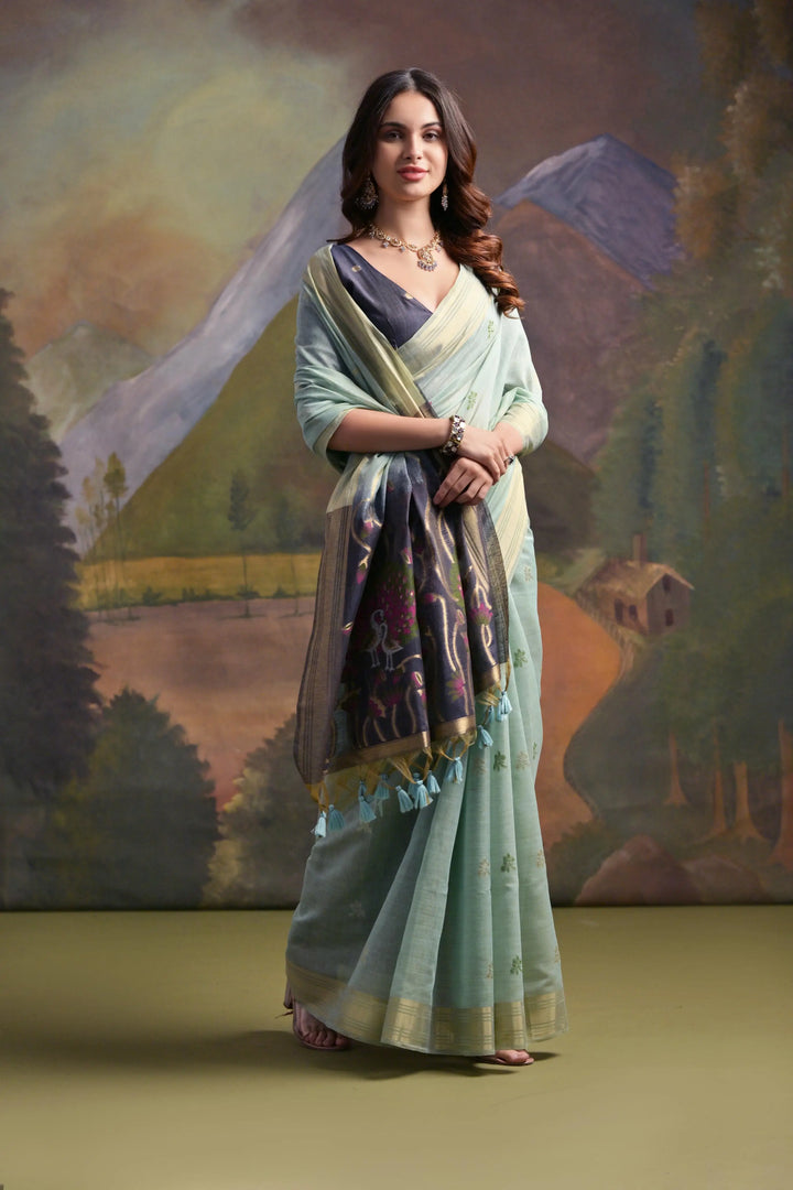 Festive Muga Cotton Saree with Multithread Weaving & Blouse