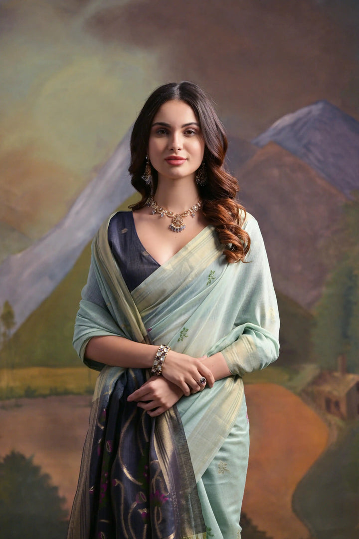 Festive Muga Cotton Saree with Multithread Weaving & Blouse