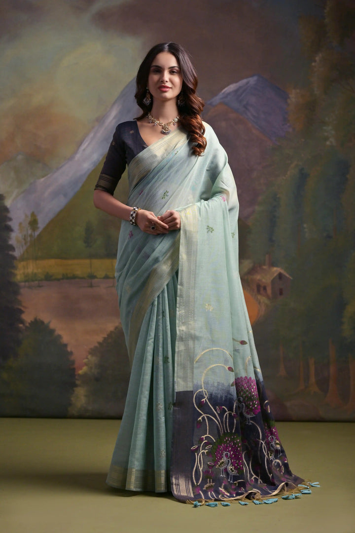 Festive Muga Cotton Saree with Multithread Weaving & Blouse