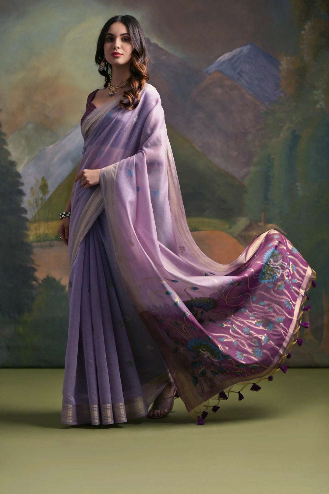 Festive Muga Cotton Saree with Multithread Weaving & Blouse