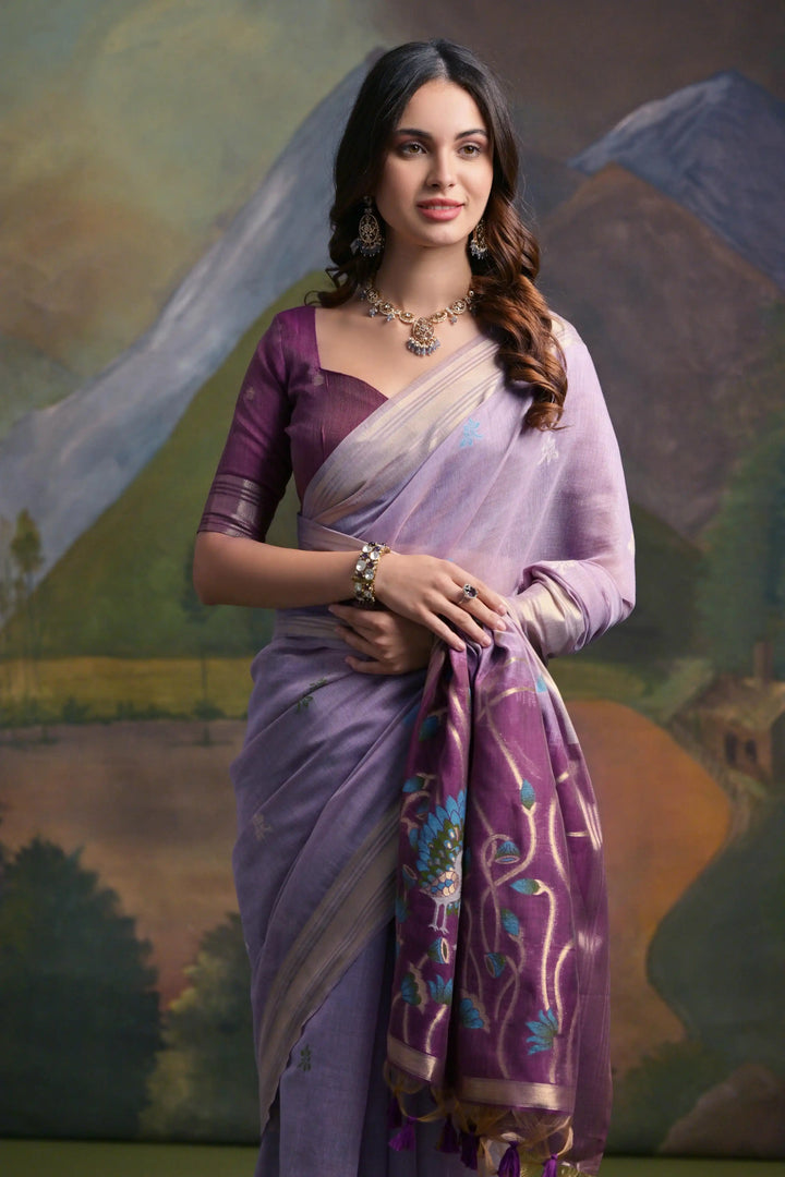 Festive Muga Cotton Saree with Multithread Weaving & Blouse
