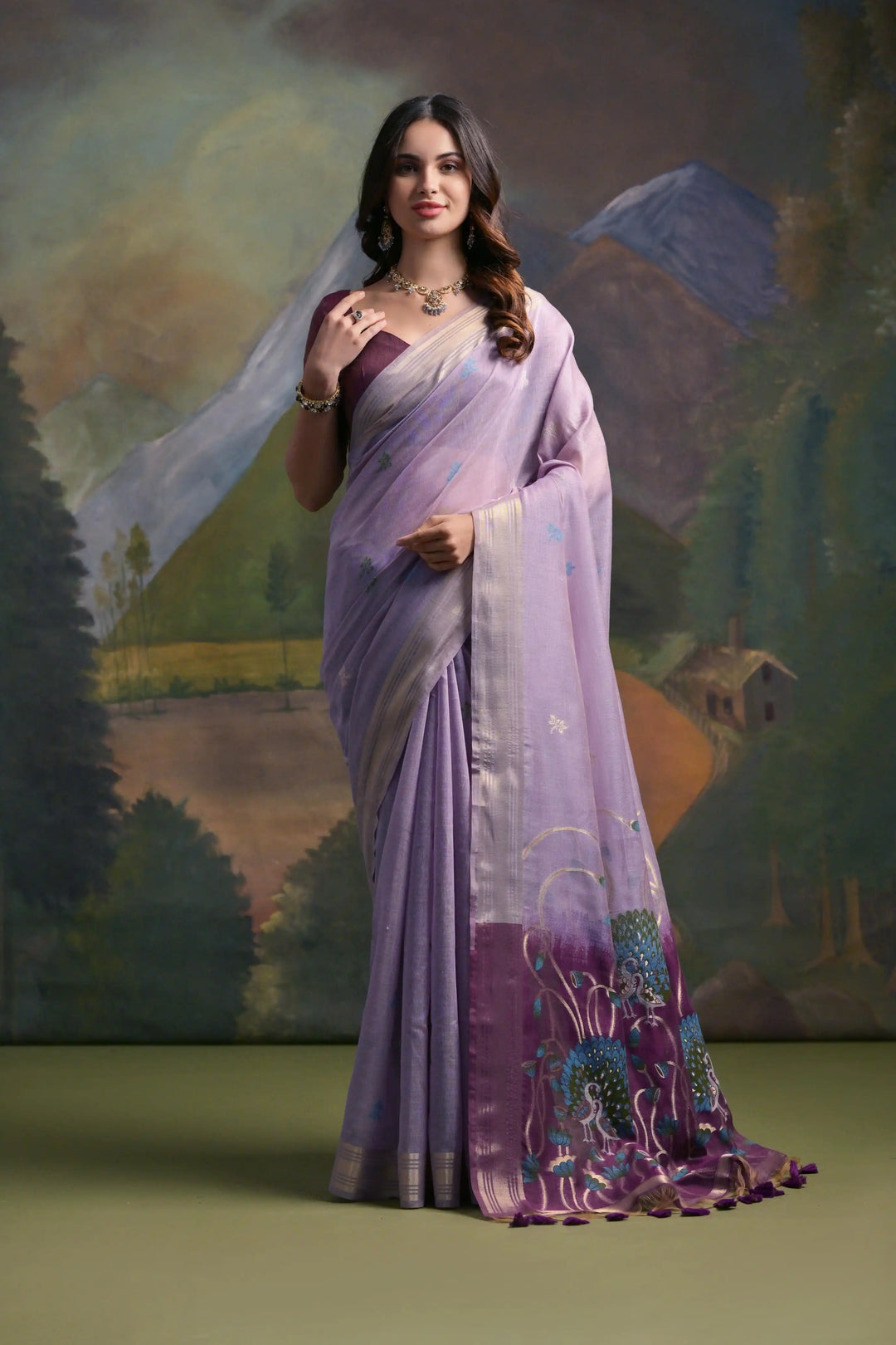 Festive Muga Cotton Saree with Multithread Weaving & Blouse