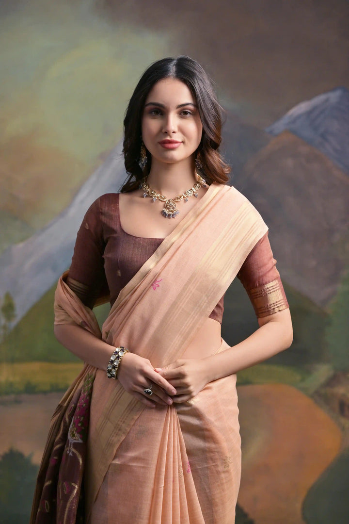 Festive Muga Cotton Saree with Multithread Weaving & Blouse