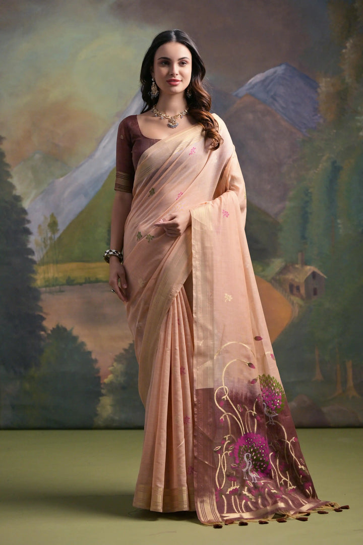Festive Muga Cotton Saree with Multithread Weaving & Blouse