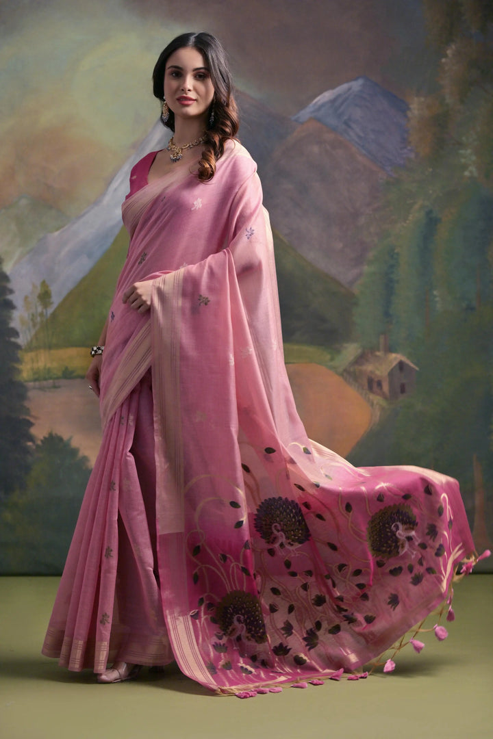 Festive Muga Cotton Saree with Multithread Weaving & Blouse