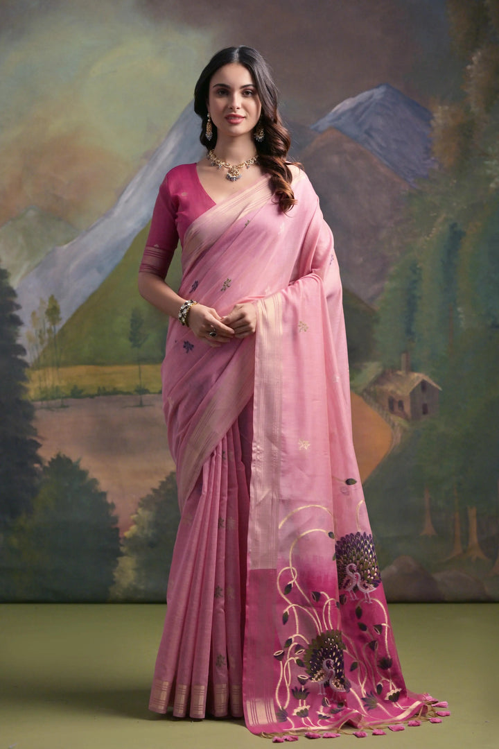 Festive Muga Cotton Saree with Multithread Weaving & Blouse