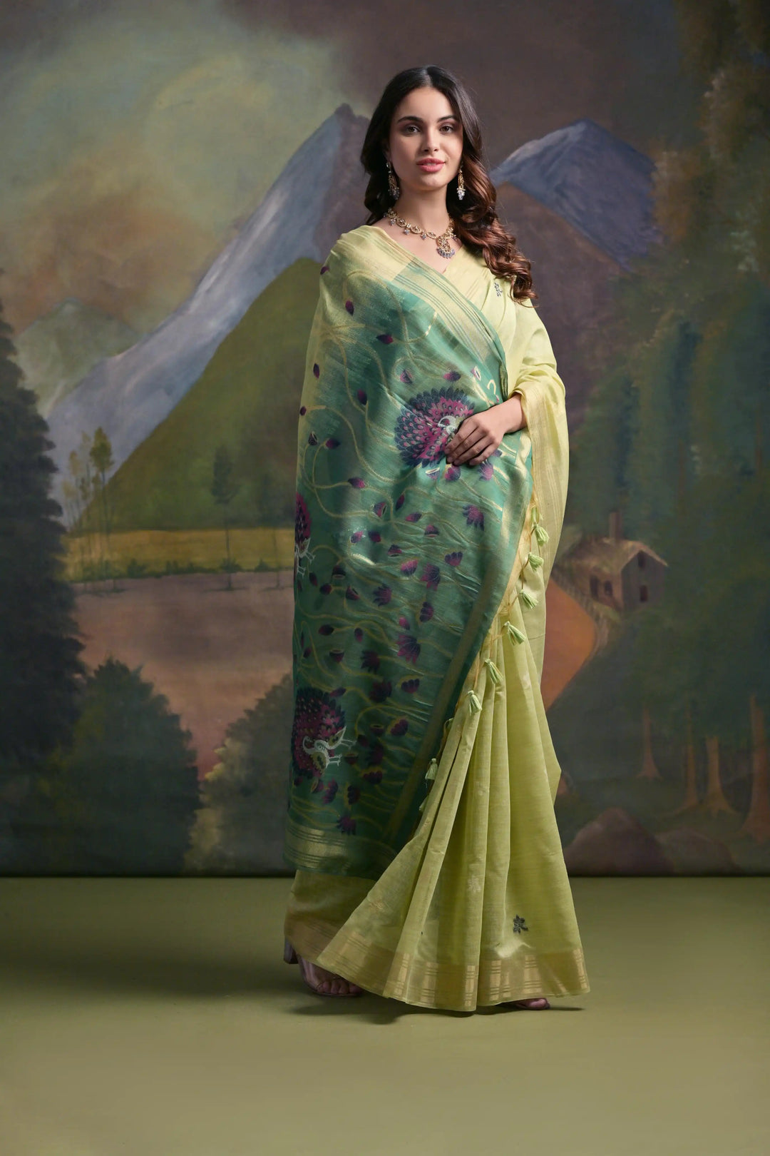 Festive Muga Cotton Saree with Multithread Weaving & Blouse