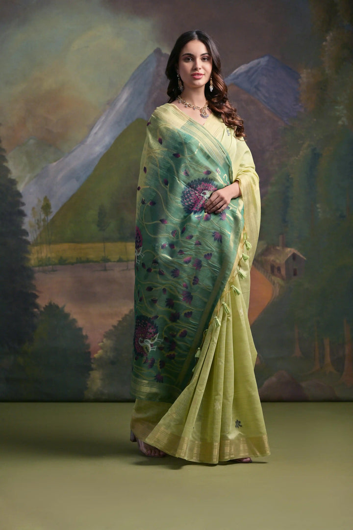 Festive Muga Cotton Saree with Multithread Weaving & Blouse