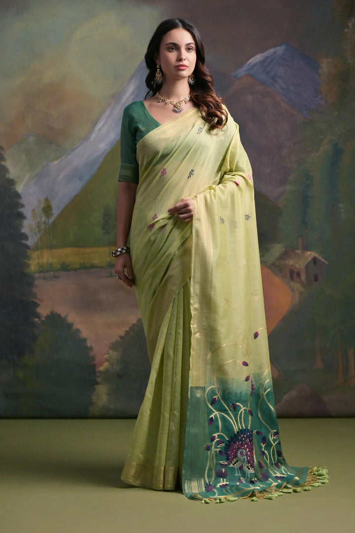 Festive Muga Cotton Saree with Multithread Weaving & Blouse