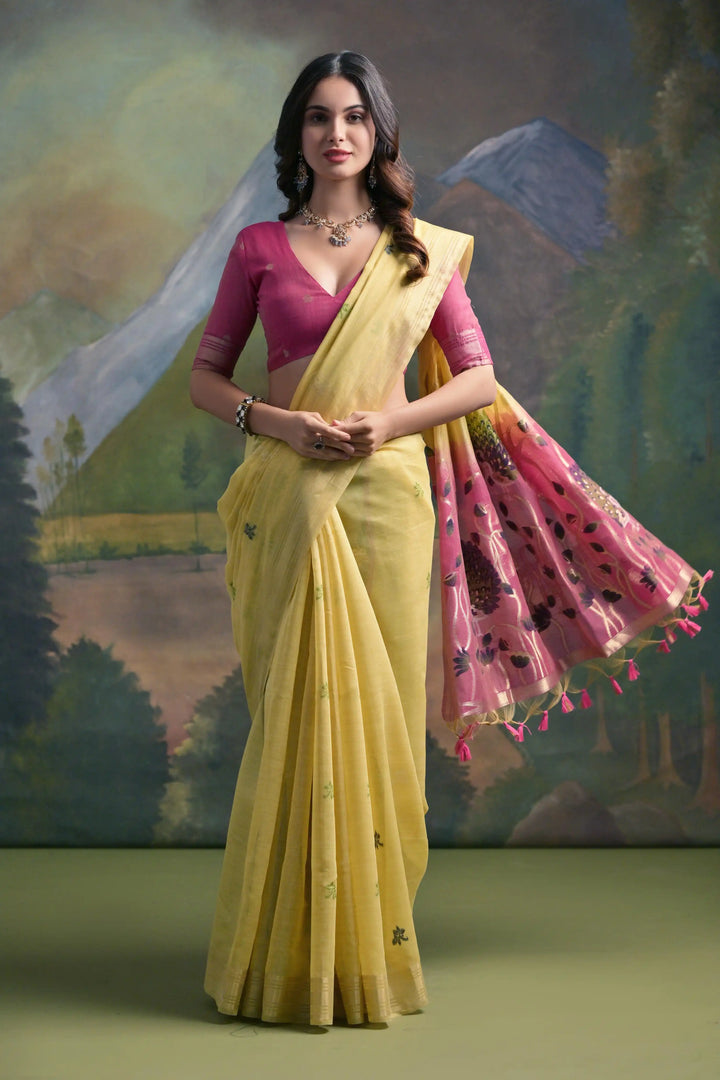 Festive Muga Cotton Saree with Multithread Weaving & Blouse