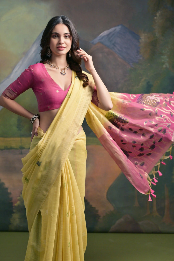 Festive Muga Cotton Saree with Multithread Weaving & Blouse