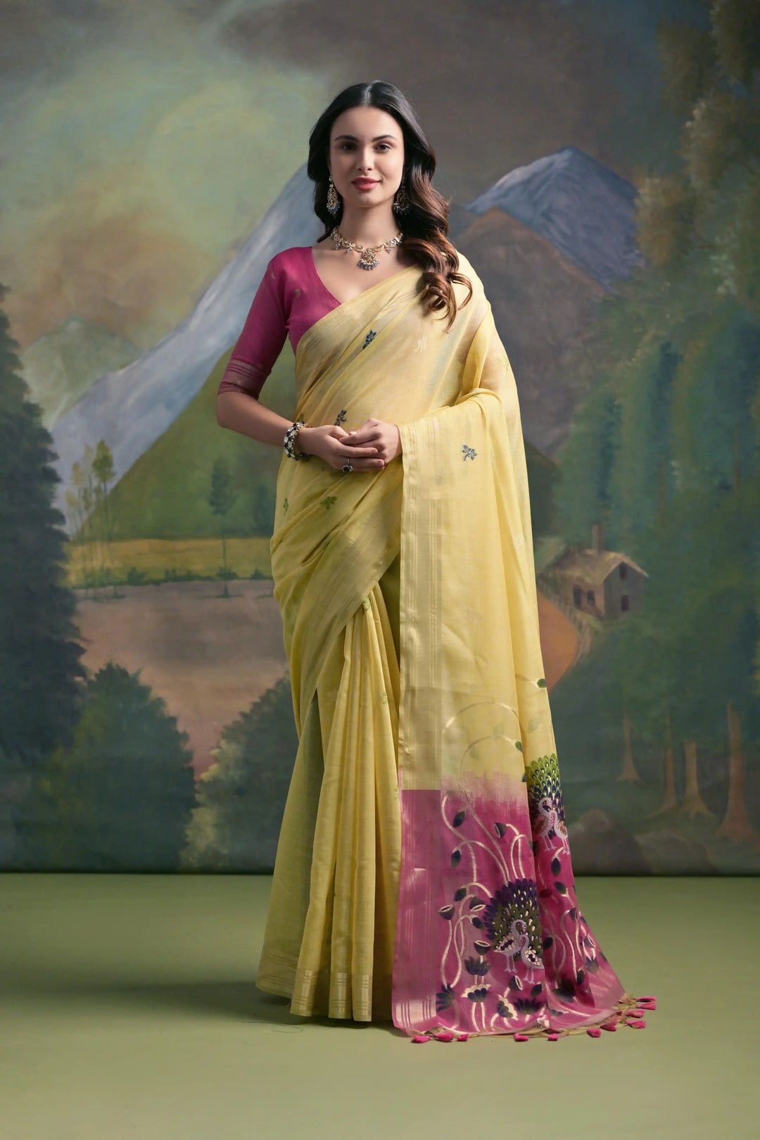 Festive Muga Cotton Saree with Multithread Weaving & Blouse