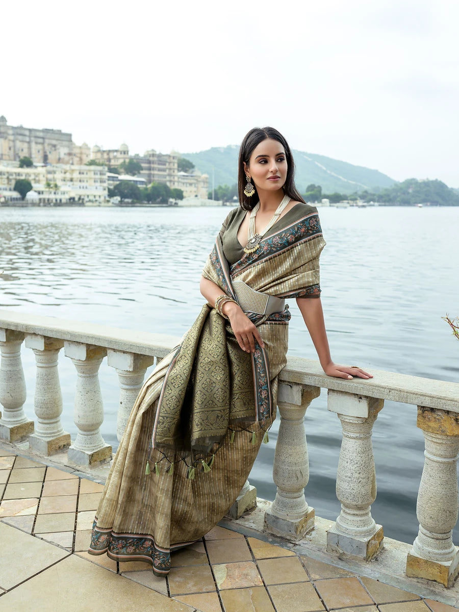 Festive Soft Silk Saree with Rich Woven Jari Pallu & Blouse
