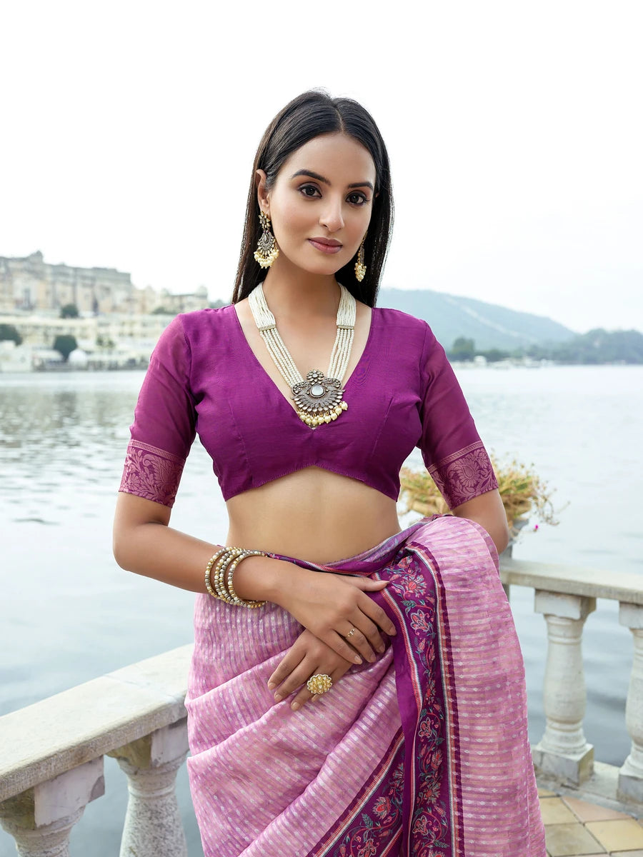 Festive Soft Silk Saree with Rich Woven Jari Pallu & Blouse