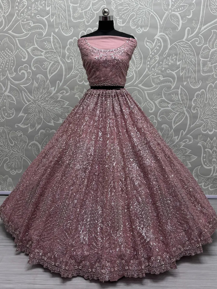 Designer Fancy Net Lehenga Choli | With Blooming Flower & Zircon Work