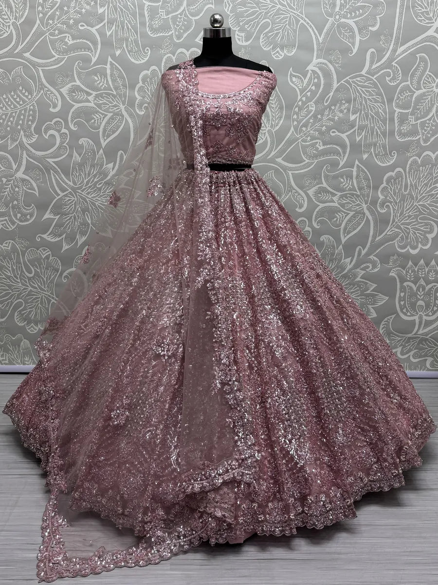 Designer Fancy Net Lehenga Choli | With Blooming Flower & Zircon Work