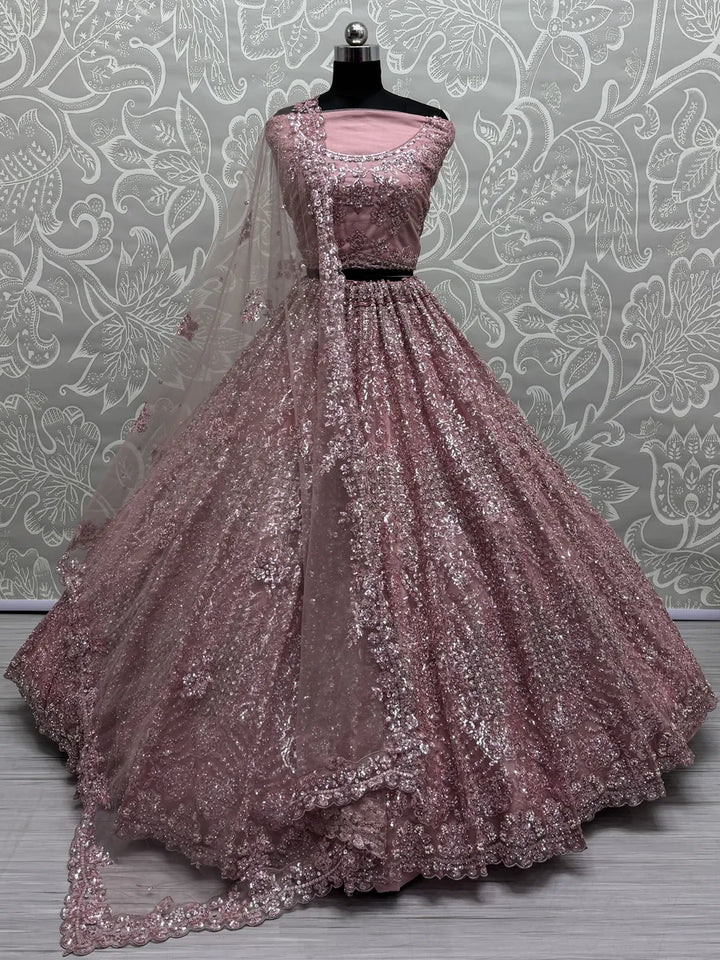 Designer Fancy Net Lehenga Choli | With Blooming Flower & Zircon Work