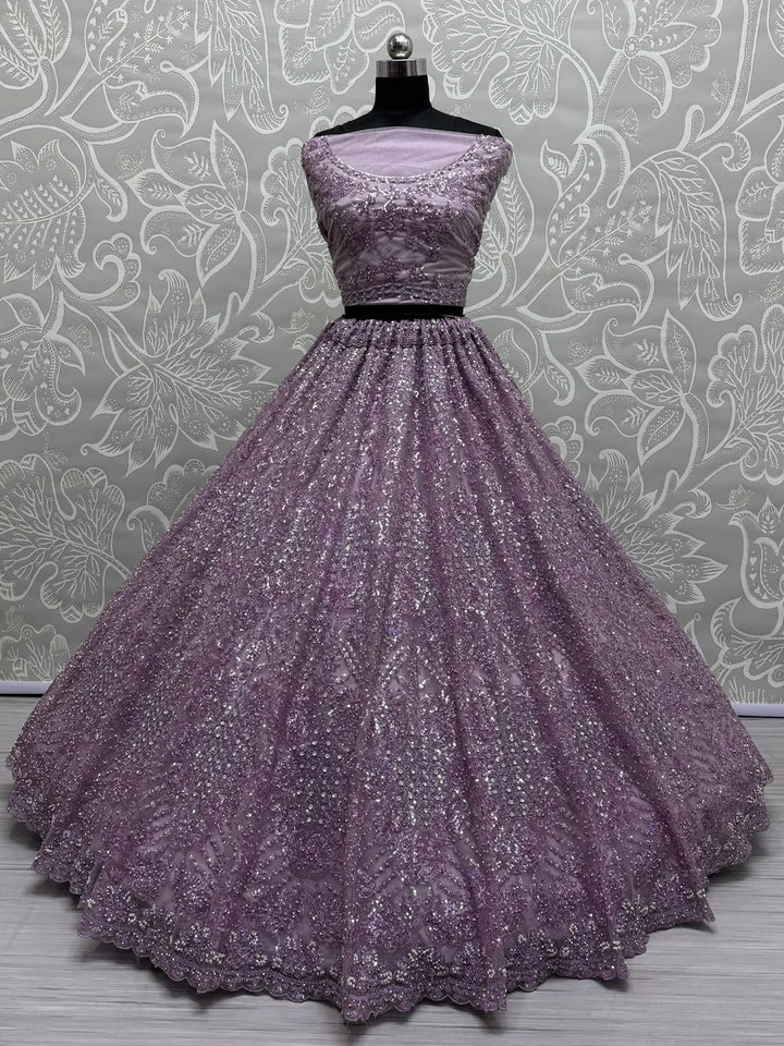 Designer Fancy Net Lehenga Choli | With Blooming Flower & Zircon Work