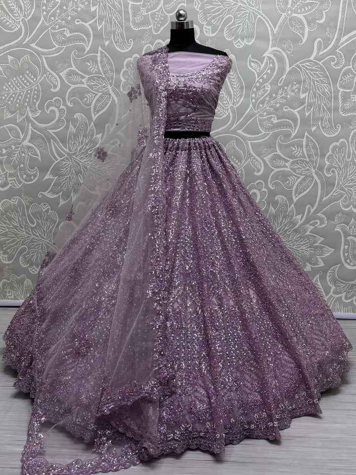 Designer Fancy Net Lehenga Choli | With Blooming Flower & Zircon Work