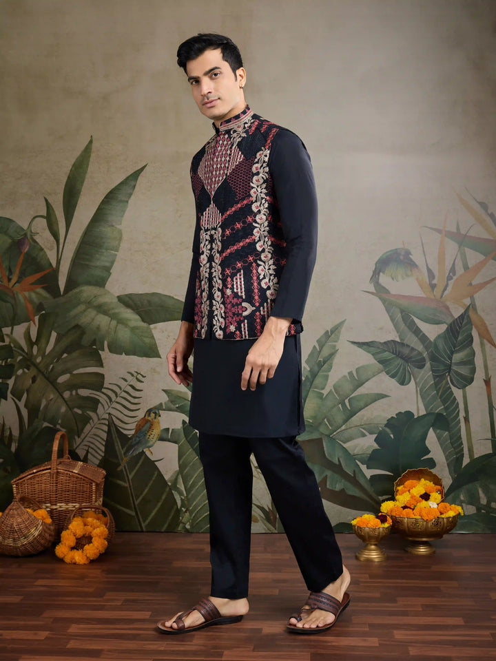 Viscose Silk Kurta Jacket Set with Multy Thread Embroidery