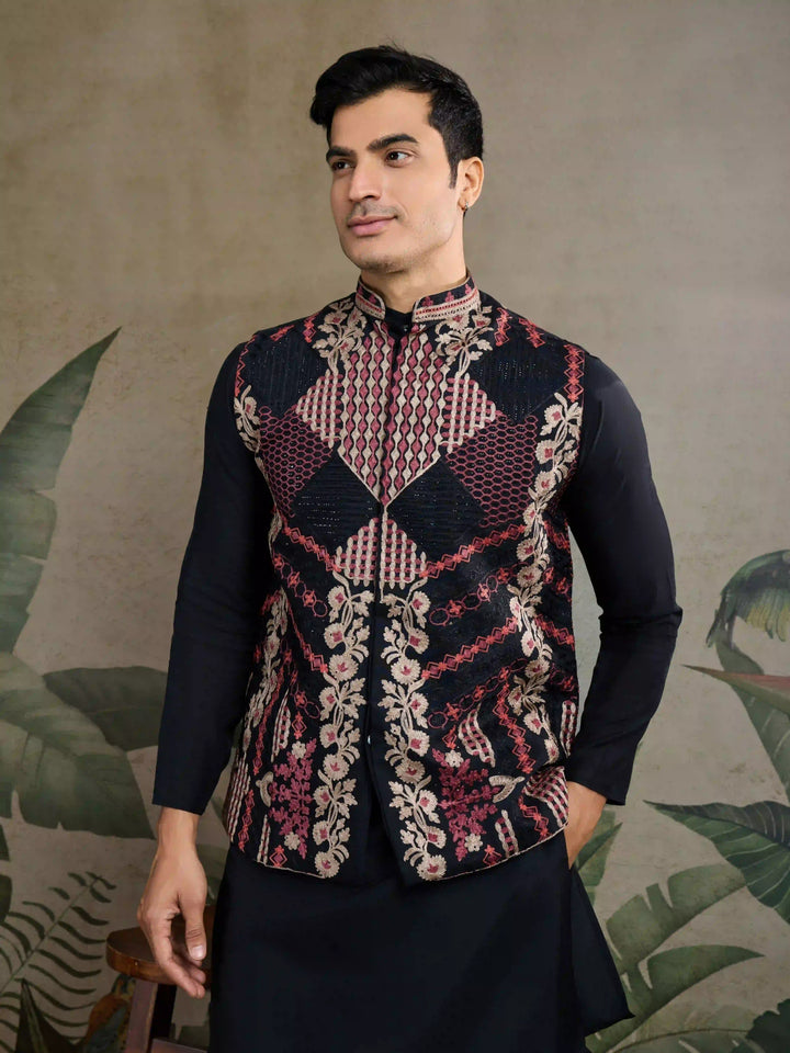 Viscose Silk Kurta Jacket Set with Multy Thread Embroidery