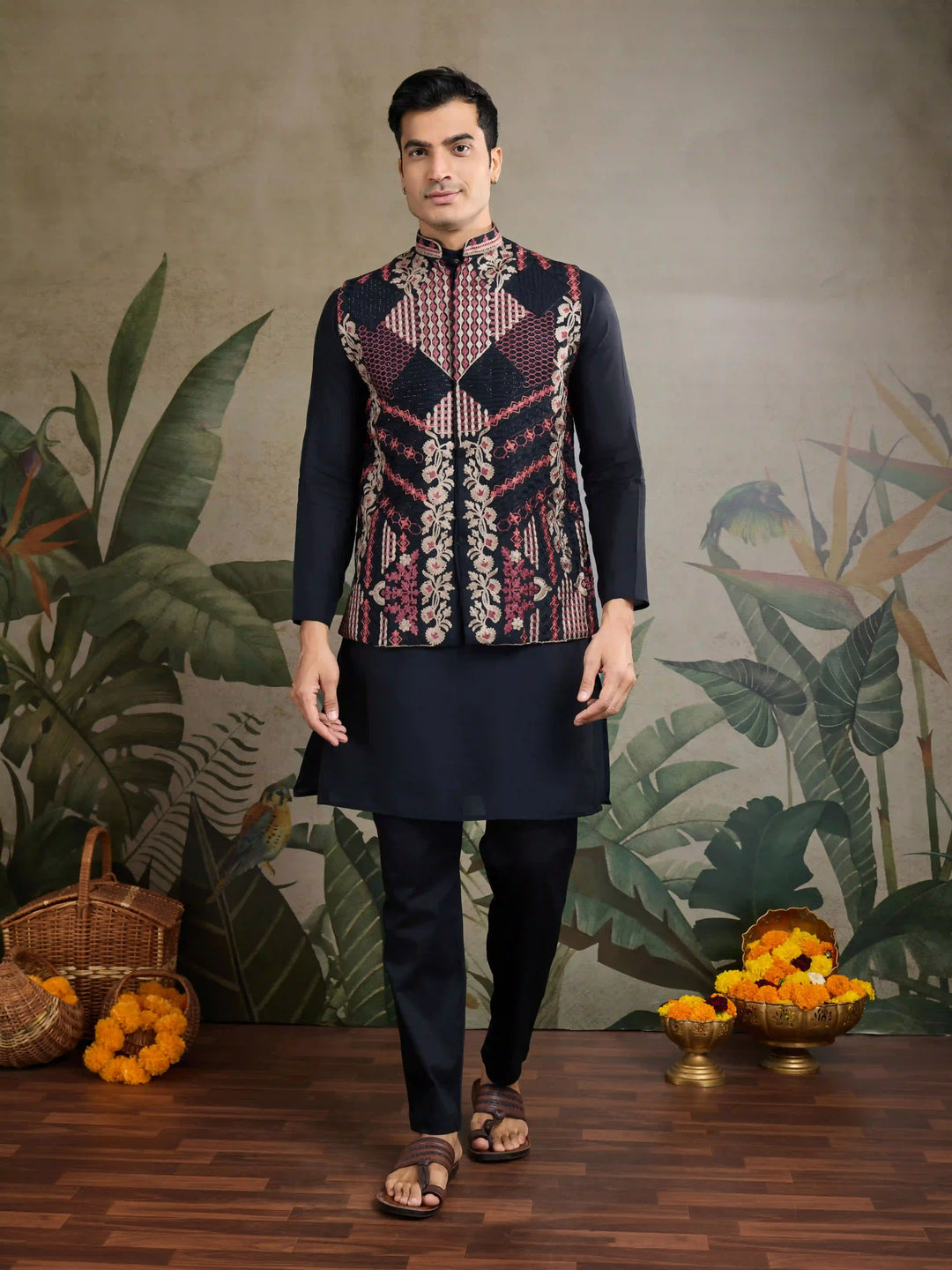 Viscose Silk Kurta Jacket Set with Multy Thread Embroidery