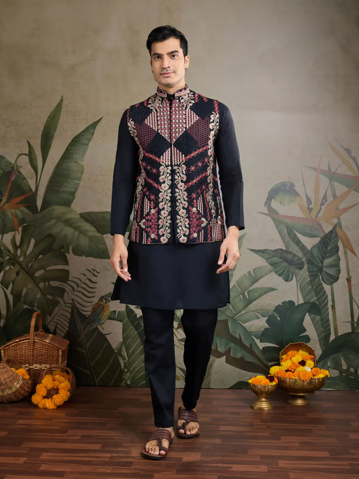 Viscose Silk Kurta Jacket Set with Multy Thread Embroidery