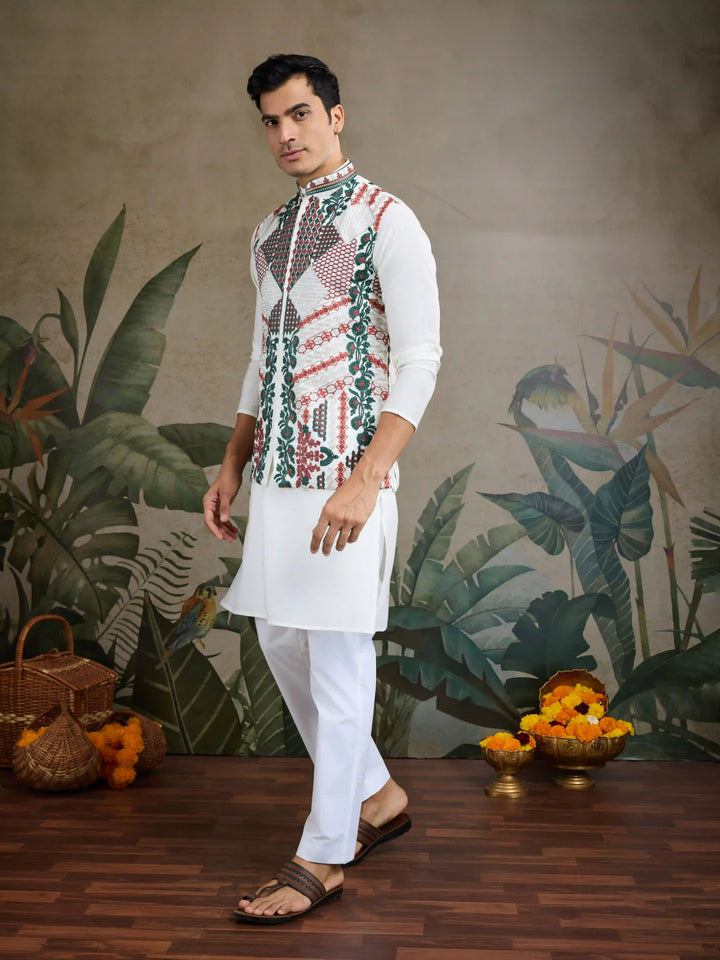 Viscose Silk Kurta Jacket Set with Multy Thread Embroidery