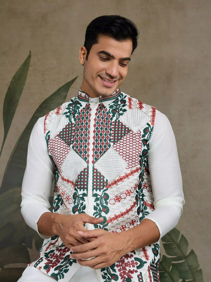 Viscose Silk Kurta Jacket Set with Multy Thread Embroidery