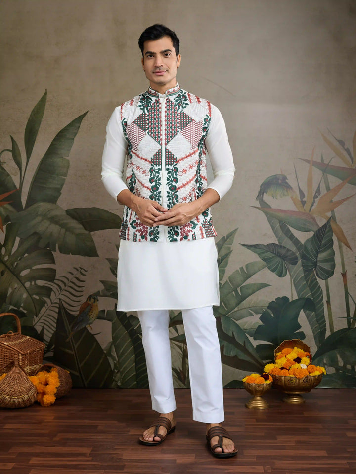 Viscose Silk Kurta Jacket Set with Multy Thread Embroidery
