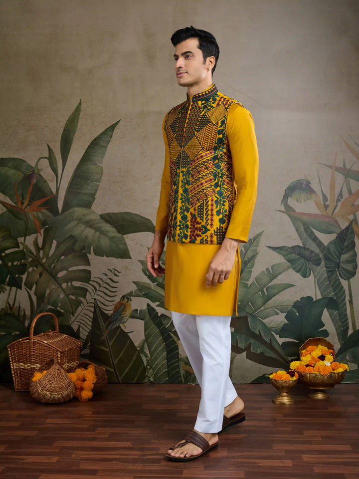 Viscose Silk Kurta Jacket Set with Multy Thread Embroidery
