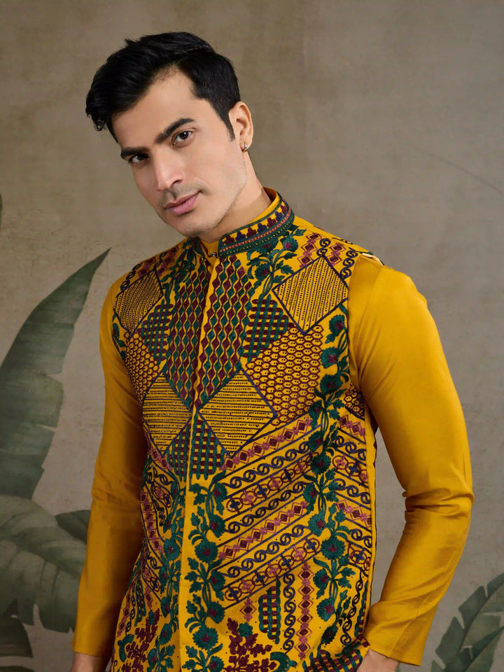 Viscose Silk Kurta Jacket Set with Multy Thread Embroidery