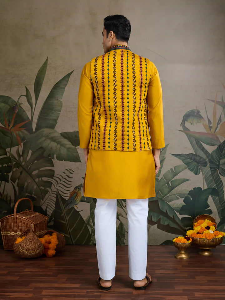 Viscose Silk Kurta Jacket Set with Multy Thread Embroidery