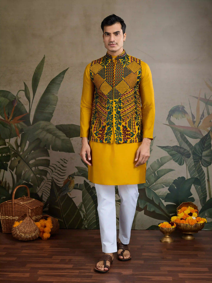 Viscose Silk Kurta Jacket Set with Multy Thread Embroidery