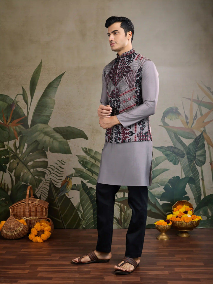 Viscose Silk Kurta Jacket Set with Multy Thread Embroidery