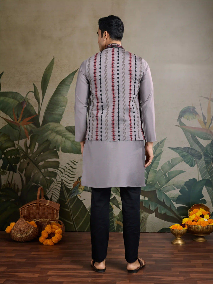 Viscose Silk Kurta Jacket Set with Multy Thread Embroidery