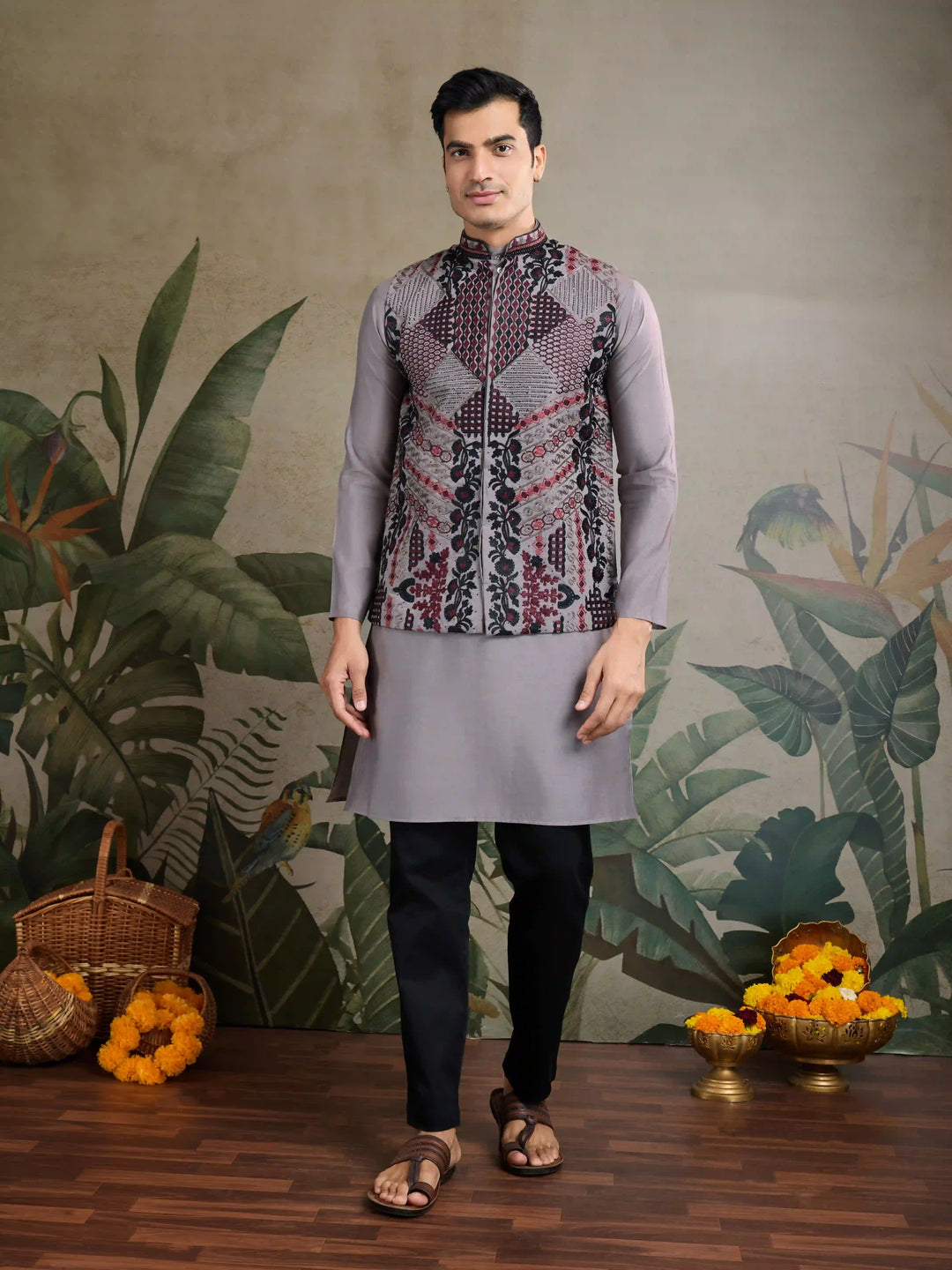 Viscose Silk Kurta Jacket Set with Multy Thread Embroidery