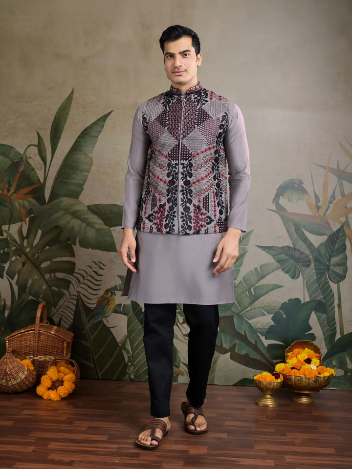 Viscose Silk Kurta Jacket Set with Multy Thread Embroidery