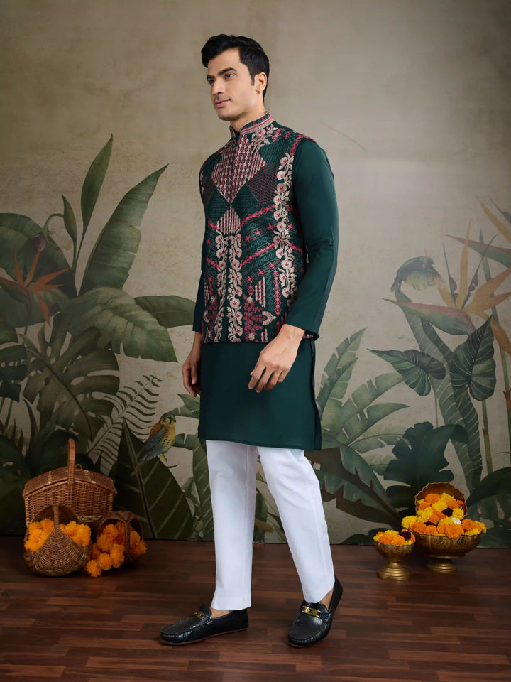 Viscose Silk Kurta Jacket Set with Multy Thread Embroidery