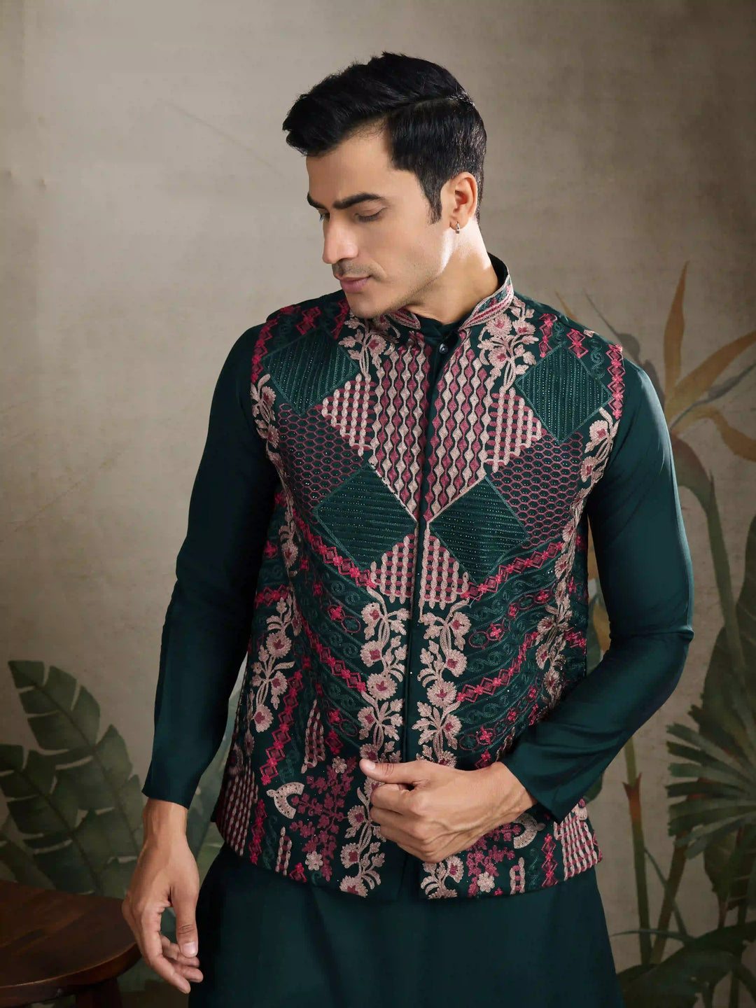 Viscose Silk Kurta Jacket Set with Multy Thread Embroidery